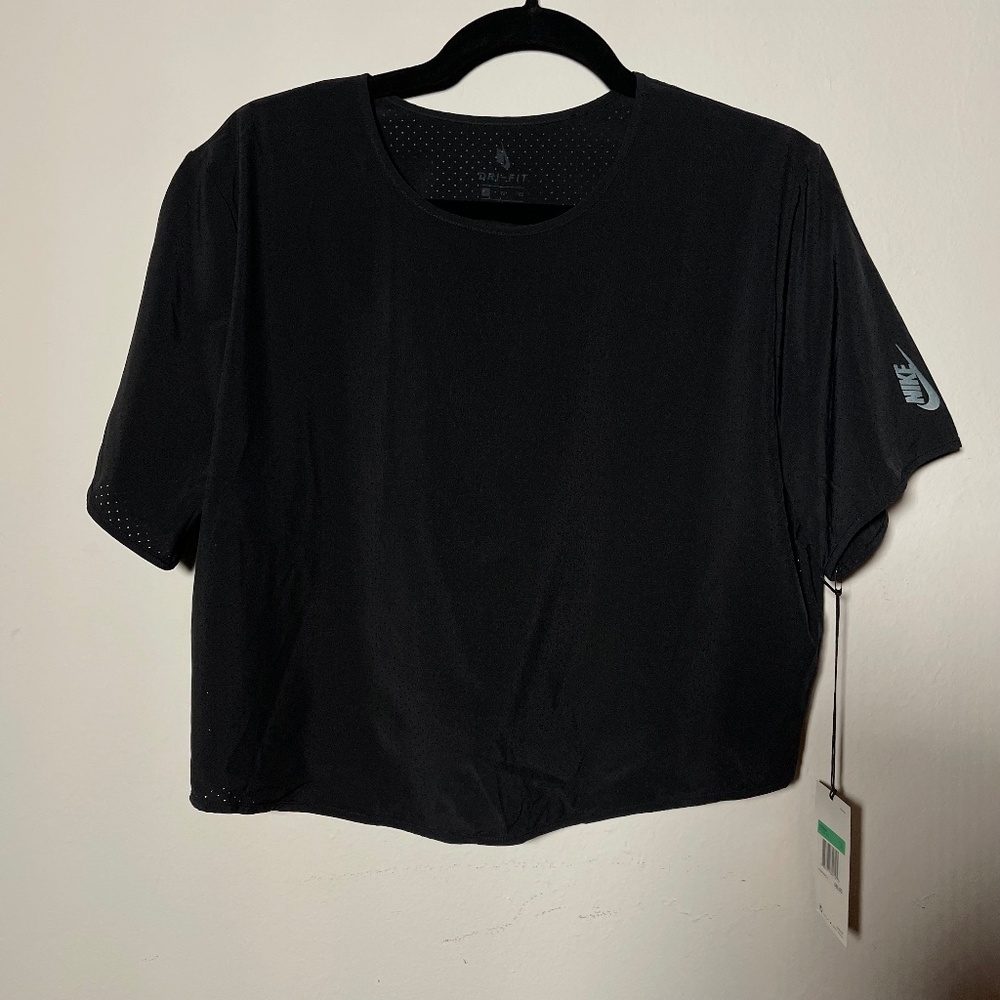 NWT Nike Women's Black Mesh City Ready Lightweight Crop Top Tee XL AH7222-010
